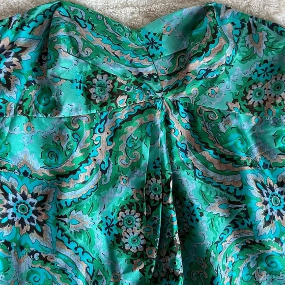 J. Crew 100% Silk Green / Teal Paisley Strapless Boho Dress Women’s Size 14 - Picture 3 of 11